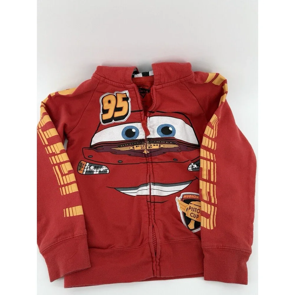 Disney Pixar Cars Lightning McQueen Hoodie Boys 5/6 Red Full Zip